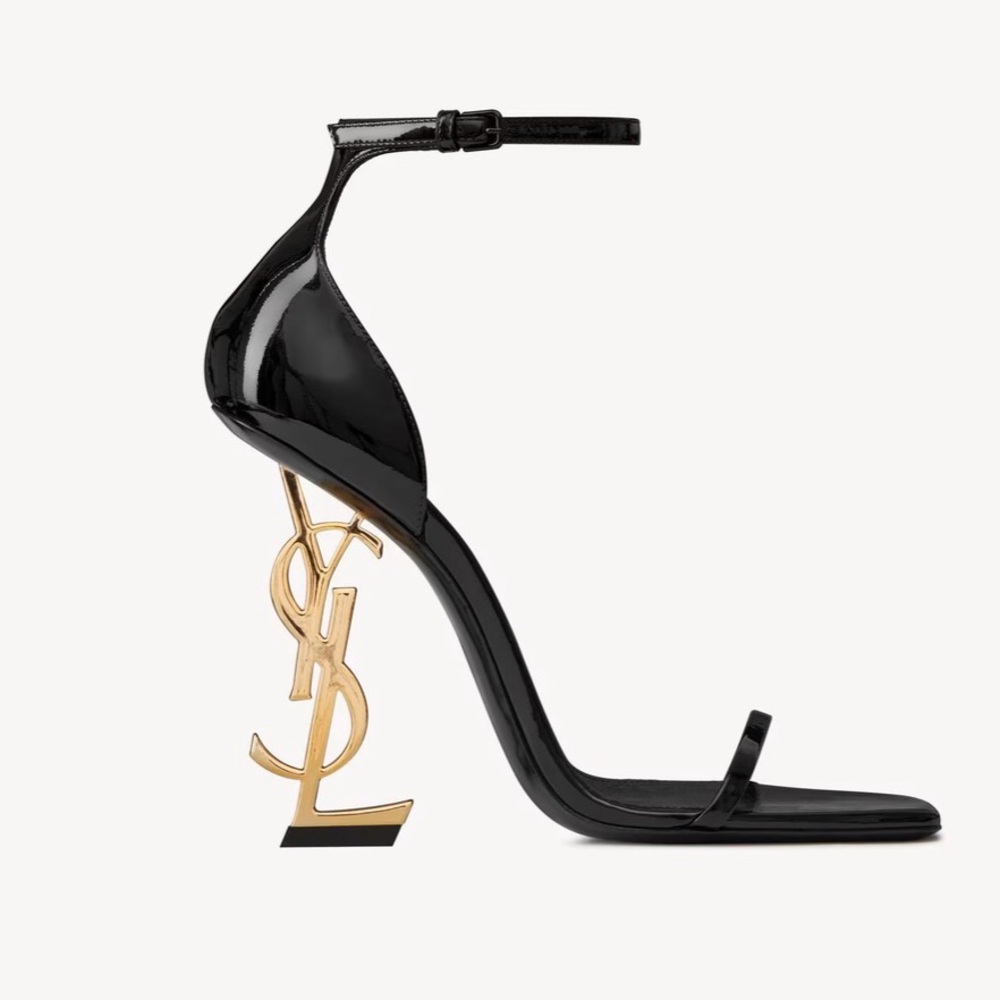 NEW Saint Laurent Opyum 85 Black Patent Leather Ankle-Strap Sandals Sz 39.5